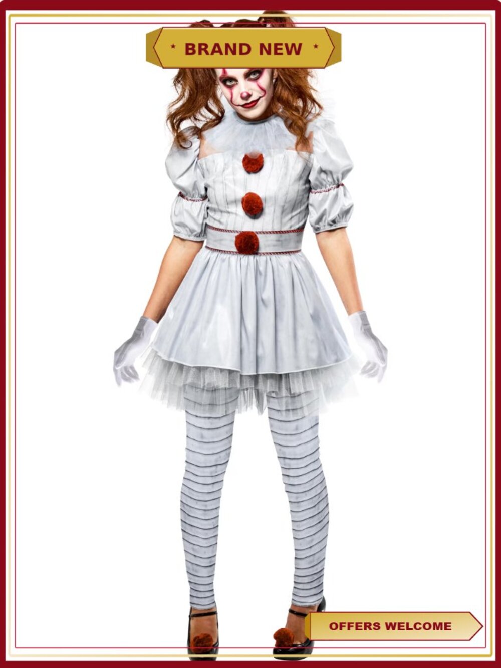 Pennywise It Halloween Costume Women's L Dress Tights Gloves